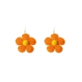 Detail of hand-woven raffia flower earrings in bright orange and yellow tones - Orange