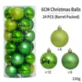 Set da 24 palline di Natale verdi da 6cm in finitura lucida, opaca e glitterata - 6cm Verde