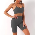 Set yoga grigio 2 pezzi con reggiseno sportivo scollo a V e pantaloncini fitness a vita alta - S / Grigio Melange