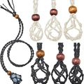Handmade woven net necklace cord with wooden beads for crystals and raw stones - Large Holder (35-50mm) / White