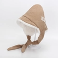 Warme braune Cord-Wintermütze für Kinder mit Plüschfutter und Ohrenklappen - 52CM(2-4 Jahre) / Warmbrauner Etiketten Patch Bindestil (C3)