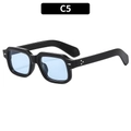 Chic black square frame sunglasses with light blue lenses and silver star rivet details - Black Frame Blue Lens