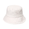 Winter plush white bucket hat with thick striped knit texture for men and women - White