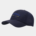Detail of navy blue quick-dry baseball cap with Sunday 7th embroidery and laser-cut vents - Adjustable / Navy Blue