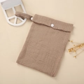 Detail of brown cotton gauze stroller bag with resin snap buttons and natural soft texture - Dark Khaki