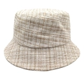 Chapeau bob en tweed beige élégant avec texture tissée pour femme sur fond blanc - M (56-58cm) / Beige