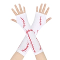 White knitted arm warmers with red stitch detail for Sally cosplay and Halloween - White/Red Stitch (Gloves)