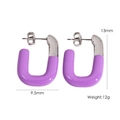 U-shaped stainless steel earrings in silver finish with purple enamel coating 13mm - Purple (YTE2410501S-1)