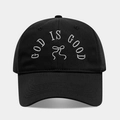 Black cotton baseball cap with God Is Good text and bow embroidery for a trendy look - Adjustable / Black