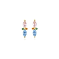Macro detail of gold stud earrings with marquise-cut pink and blue zircon gemstones - Gold Style 10-Color Zirconia
