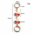 Detailed dimensions of cherry bag charm chain in gold metal with red cherry charms - Red Cherry + Gold Ring