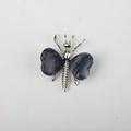 Lapis lazuli butterfly brooch with blue stone wings and silver alloy metal body - Lapis Lazuli