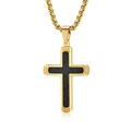 Minimalist gold stainless steel cross pendant with carbon fiber inlay on box chain necklace - Single Pendant Gold