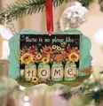 Acrylic Christmas ornament with sunflower pattern and Home quote hanging on a festive tree - Cozy Home-Sunflowers