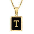 Collar de acero inoxidable chapado en oro 18K con colgante rectangular negro letra T - Letra T Dorada (Con Cadena)