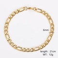 Detailed view of 6mm gold Figaro chain bracelet with 21cm length and 12g weight specs - Gold (6mm)