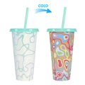 710ml Halloween color changing straw cup showing thermal effect from light to dark - 701-800ml / Psychedelic Pattern (Green)