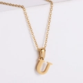 Minimalist 18k gold plated stainless steel necklace featuring a polished letter U pendant - Letter U