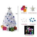 Mini 30cm white artificial Christmas tree set with blue silver balls and LED lights - 30cm White Tree With Ornaments Colorful Battery LED