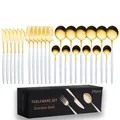 24-piece stainless steel cutlery set with white handles and gold finish in a black gift box - 24-Piece Set / Platinum