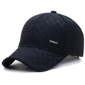 Men's winter baseball cap in black with checkered texture and metal side accent - Adjustable / Navy Blue