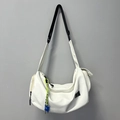White half-moon crossbody fitness bag with neon yellow cord and black strap - White + Green Lanyard