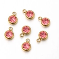 Pink round rhinestone charm with gold finish base for DIY jewelry making sets - Gold Base Pink