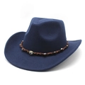 Dettaglio cappello cowboy in feltro blu con fascia intrecciata e perla malocchio - M(56-58cm) / Blu navy