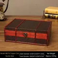 Vintage wooden storage chest with bronze coin patterns and antique metal buckle, size 32cm - Copper Coin Pattern Book Box / Deep Rosewood