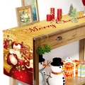 Gouden Merry Christmas tafelloper met illustraties van de Kerstman en een besneeuwd huis - 181x35.5cm / Gouden Bodem Kerstman