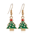Close-up of festive green Christmas tree earrings with colorful enamel and gold hooks - Christmas Tree #5