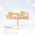 Glittering gold Merry Christmas cake topper with snowflake on a white cream cake - Gold Snowflake Merry Christmas / Thick Acrylic