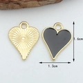 DIY heart charm with black oil drip and golden sunburst pattern measuring 1.6cm by 1.3cm - Black Heart【1.3CM×1.6CM】