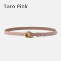Slim genuine leather women's belt in taro pink with an irregular gold metal buckle - 105cm / Taro Pink