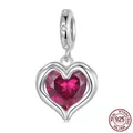 S925 sterling silver heart charm with magenta gemstone for DIY bracelets and necklaces - SCC2910 Holding Heart Pendant