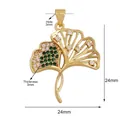 Ginkgo leaf pendant in gold finish with micro-set green stones for DIY jewelry - Green Ginkgo Leaf / Green