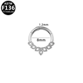 Silver ASTM F136 titanium septum ring with seven marquise-cut white crystals in 8mm - ASTM F136 Titanium / Silver 7-Diamond Style 1.2x8mm