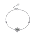 Elegante bracciale in argento S925 con pietra agata muschiata verde e zirconi - Bracciale in Agata Muschiata / Argento S925/140+20+20mm / Argento/Verde