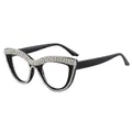 Occhiali cat-eye nero lucido con lussuosi strass incastonati sulla montatura superiore - Plano Anti Luce Blu / Nero