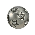 Silver star-patterned charm bead with clear inset crystals for bracelets - 051-Stopper (Silver Sphere Clear Stone Star)