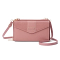 Pink PU leather crossbody phone bag featuring a metal flip cover and layered zipper pockets - Rose Pink