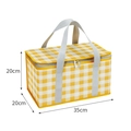 Collapsible yellow plaid picnic basket with 35x20x20cm dimensions and thermal lining - Yellow and White Grid
