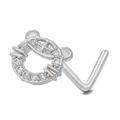 L-shaped silver nose stud with sparkling pavé zircon animal ear design for women - Cat Head Style (BD00152) / Silver