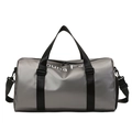 Gray cylindrical dry-wet separation travel fitness bag with black straps and shoulder belt - Plain Style / Dawn Grey