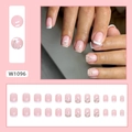 Unghie finte corte quadrate rosa chiaro con punte French bianche e piccoli fiori - W1096 Piccolo Fiore Estivo (Stile Colla)