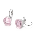Pink faceted square crystal earrings with silver leverback hooks on a white background - Silver Pink Square Style (KE79025-GC)