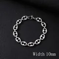 Polished silver 10mm wide stainless steel Cuban link bracelet for men with lobster clasp - 21cm / Silver/10mm Oval Link Bracelet