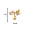 Gold wing ear stud with pink heart stone and star pendant, showing 1.27cm width size - Wing Heart Star Style (9#) / Gold
