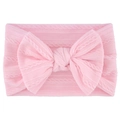 Soft pink jacquard nylon baby headband with a large bow and twisted knit texture - Light Pink