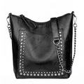 Black PU leather shoulder bag with silver studs and chain strap in variant style - Style 2 / Black